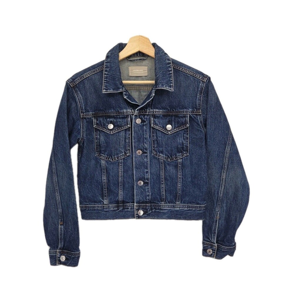 Everlane Womens The Shrunken Denim Trucker Jacket Dark Blue Wash Size Medium